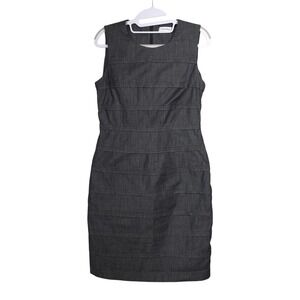 Calvin Klein Dress‎ Womens 8 Sheath Knee Length Chambray Tiered Dark Gray